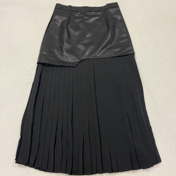 NEW Asymmetric Faux Leather Chiffon Pleated Maxi Skirt Size XL - Picture 4 of 14